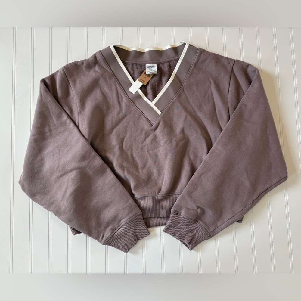 Victoria Secret Pink Mauve Cropped V Neck Sweatshirt Soft Cozy Women’s NWT